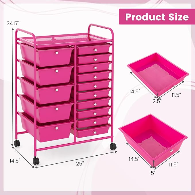 GOFLAME 15-Drawer Rolling Storage Cart, Craft Storage Cart - Image 3