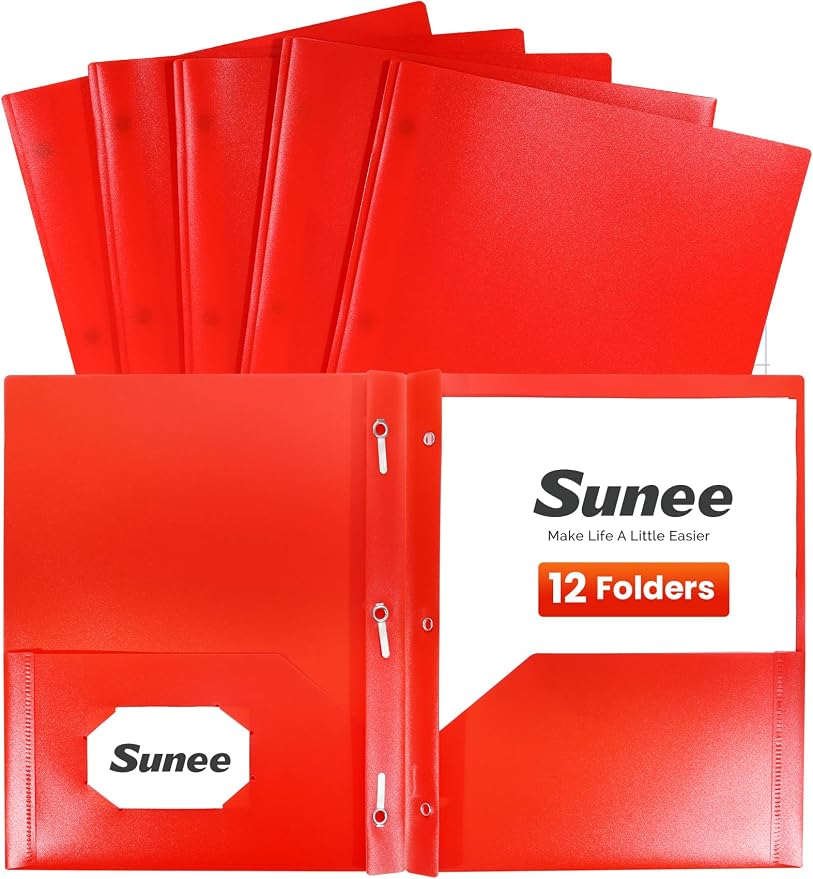 SUNEE 12-Pack Red Plastic Folders by SUNEE