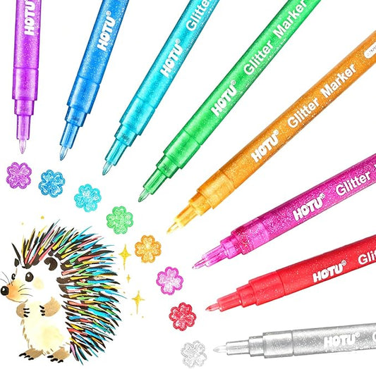 HOTU Glitter Markers Pens, 8 Colors Glitter Gel Pens Metallic Paint Marker by HOTU