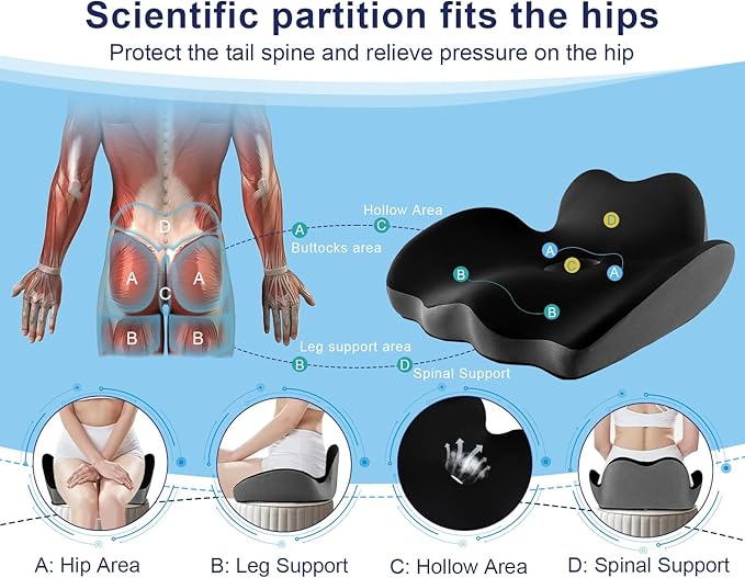 Premium Orthopedic Seat Cushion,X Large Breathable Office Chair Cushion - Enhanced Hip & Tailbone Support,Pressure Relief Sciatica & Leg Relief Let 8+ Hour Sitting Comfort, for Office/Game/Wheelchair-DeskLoop Office