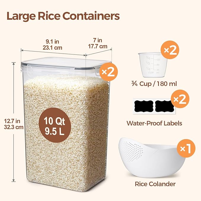 ComSaf Rice Container Set of 2, Large Airtight Food Storage Containers - Image 2