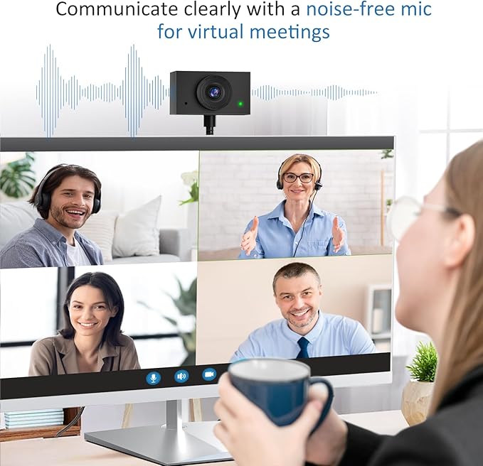 Eye Contact Web Camera for Desktop Computer – 1080P USB Camera with Microphone & Stand, Center Cam for Laptop or Desktop, Manual Focus, Plug & Play for macOS & Windows（Black）-DeskLoop Office