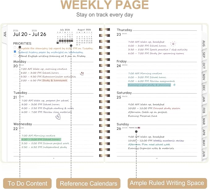 Planner 2026-2027, Weekly and Monthly Academic Year Calendar Planner, July 2026 - Image 2