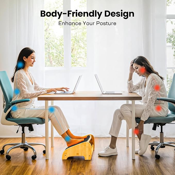 HUANUO Bamboo Under Desk Footrest, Ergonomic Foot Rest - Image 4
