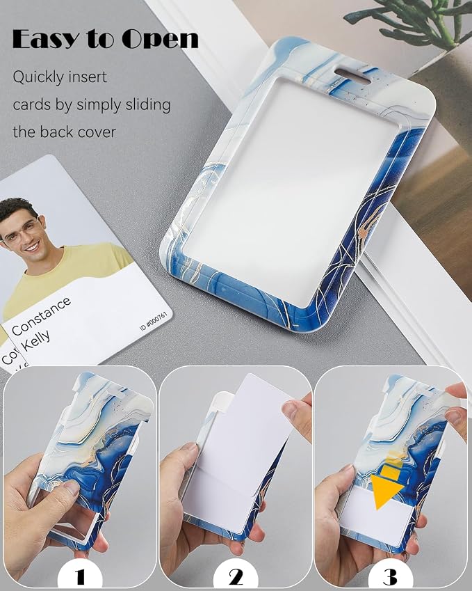 Uniclife Marbling Sliding Badge Holder Blue Marble Pattern Plastic Card Holder - Image 3