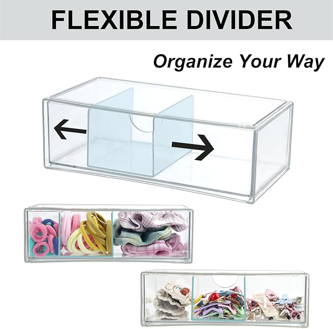 Set of 2 Stackable Storage Drawers - 7.8" Clear Plastic Drawer Storage, Acrylic Makeup Organizer, Desk Counter Cabinet Office Organizer, Bathroom Organizers and Storage (3 Grid/Set of 2)-DeskLoop Office