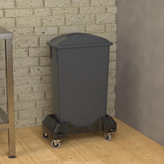 23 Gallon Gray Slim Jim Trash Can with Flat Lid with Handle and Dolly-DeskLoop Office