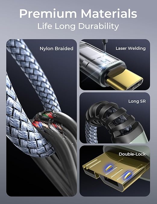 AINOPE External Hard Drive Cord 10Gbps Micro B to USB C External Hard Drive USB C to Micro B Cable Nylon Braided for MacBook Air/Pro, Seagate, WD Toshiba, SSD, iPhone, iPad, Camera, 1.6FT, Grey-DeskLoop Office