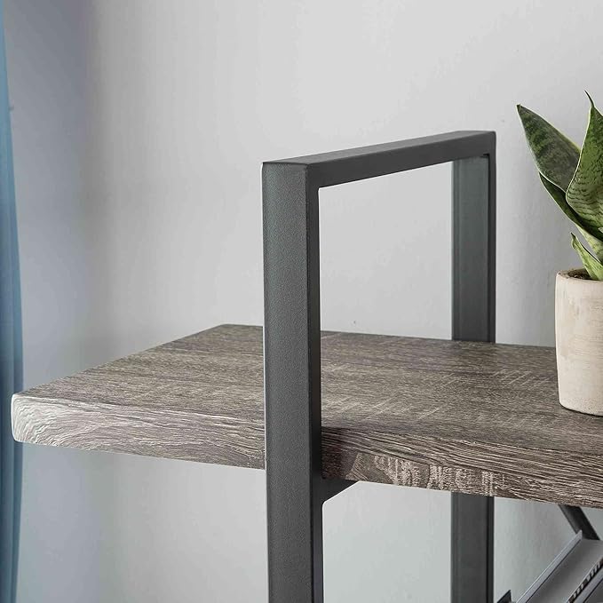 HSH 3-Shelf Bookcase, Rustic Gray 3 Tier Bookshelf, Vintage Industrial Wooden and Metal Display and Storage Bookshelves Tower for Home Office Livingroom Bedroom Light Grey Oak-DeskLoop Office