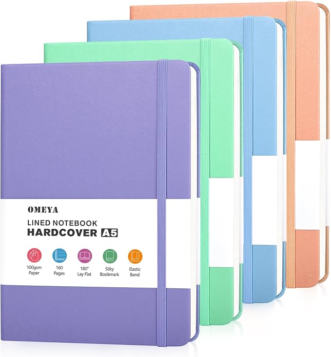 OMEYA 4 Pack Lined Journal Notebooks by OMEYA