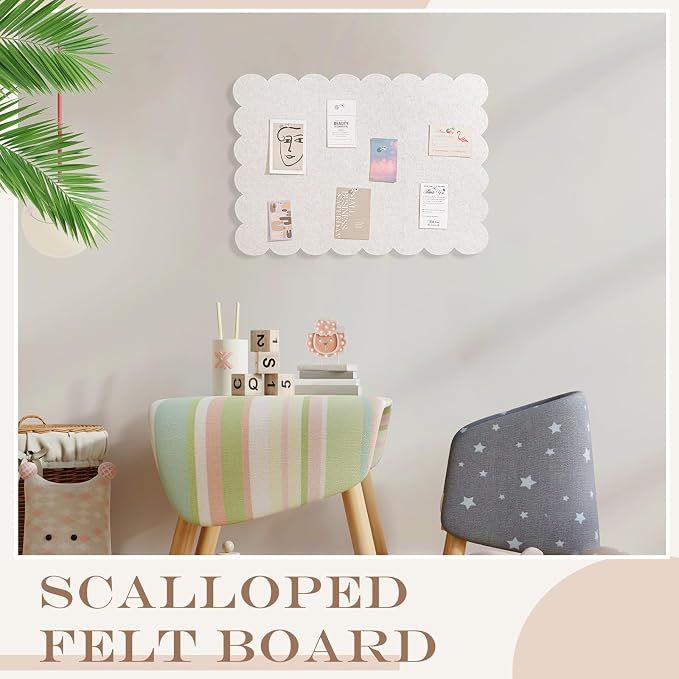 Mooliwe Scalloped Felt Bulletin Board 24 x 18 Inches Foldable Camel Pin Cork - Image 6