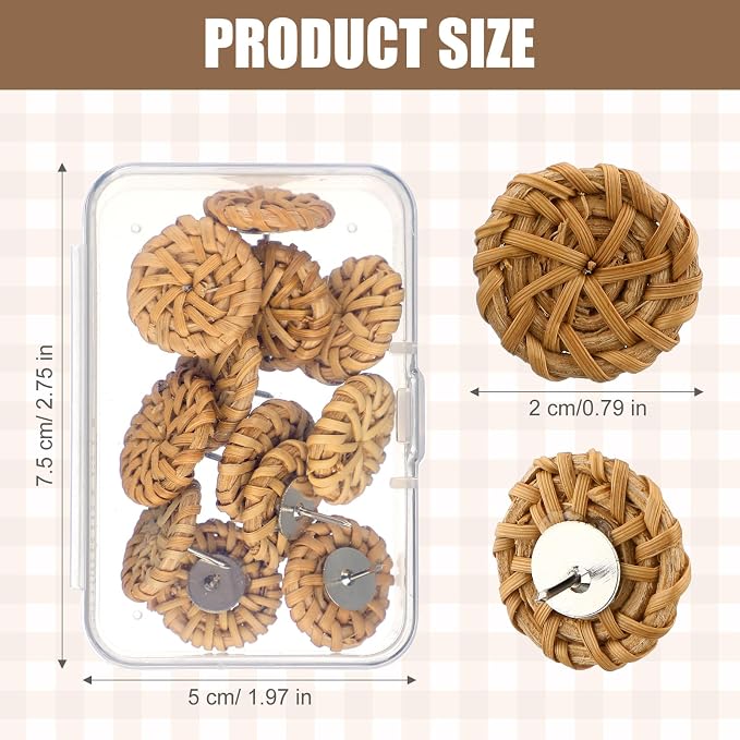 Honoson 12 Pcs Woven Rattan Push Pins - Image 2