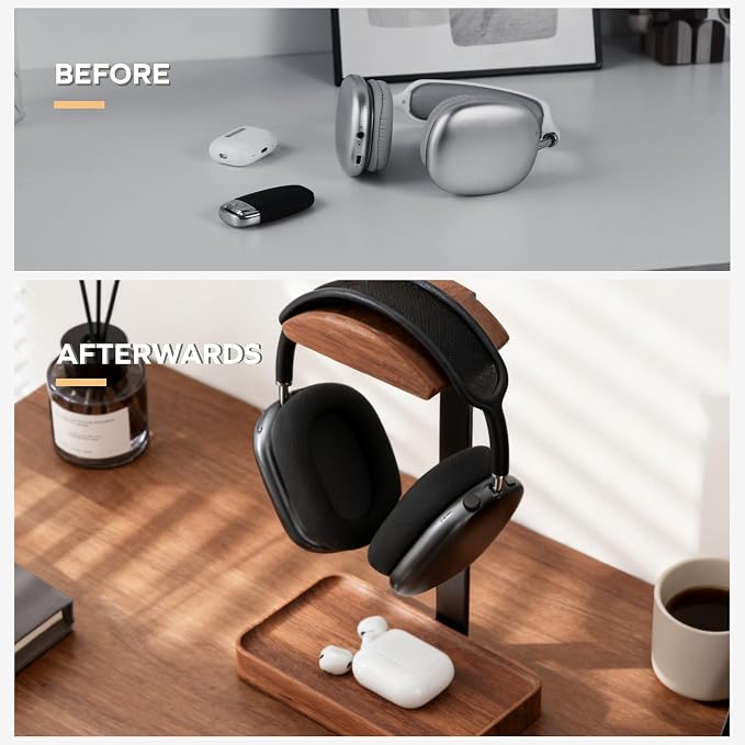 muso wood Walnut Headphone Stand, Wood Headset Stand - Image 7