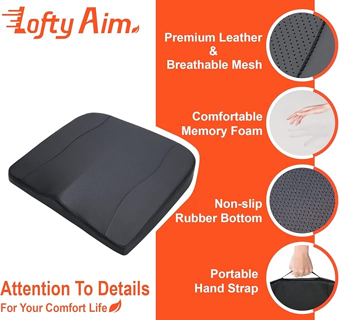 Car Seat Cushion, Comfort Memory Foam Car Cushions for Driving - Sciatica & Lower Back Pain Relief, Driver Seat Pillow for Auto, Office Chair, Wheelchair - Classic Black-DeskLoop Office
