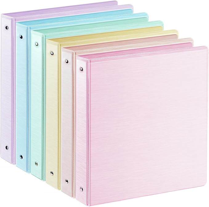 SUIN 1-inch 3 Ring Binder with 2 Interior Pockets, and School Use, 6 Pack Brush by SuinOffice