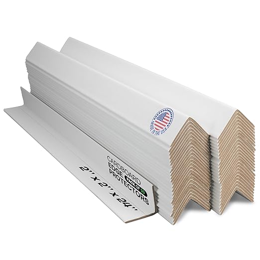 IDL Packaging Cardboard Edge Protector 2" X 2" X 24", Pack of 50 - V-Board Reinforced Cardboard Corners for Shipping - White Kraft Corner Protectors for Pallets - Recyclable Material-DeskLoop Office