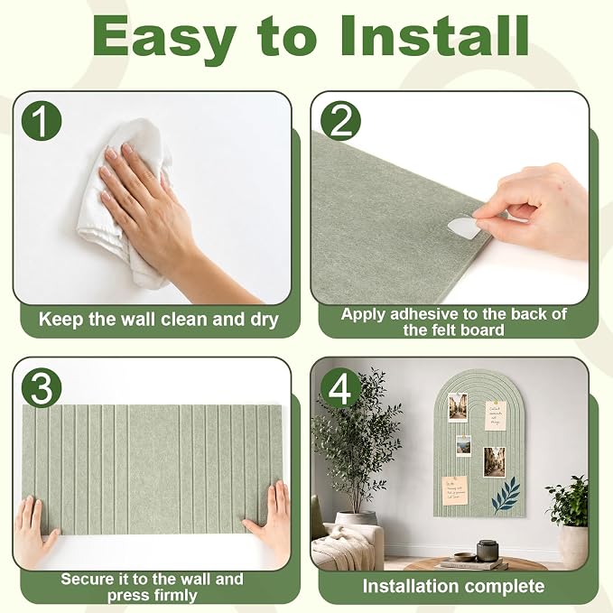 Large Arched Felt Bulletin Board, Sage Green Stylish Sized 36" x 24" Cork Board - Image 4