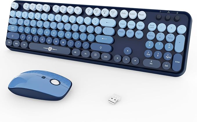FOPETT Wireless Keyboard and Mouse Combo, 104 Keys Full-Sized 2.4 GHz Round Keycap Colorful Keyboards, USB Receiver Plug and Play, for Windows, Mac, PC, Laptop, Desktop (GradientBlue)-DeskLoop Office