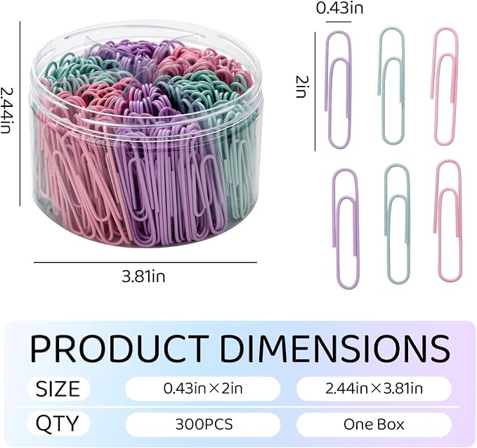 Macaron Colored Paper Clips, Pastel 2 Inches Jumbo Large, Durable and Rustproof - Image 2