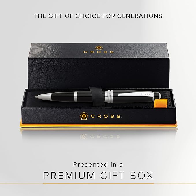 Cross Bailey Refillable Rollerball Pen Presented in a Premium Gift Box - Medium Point, Black Ink, Black-DeskLoop Office