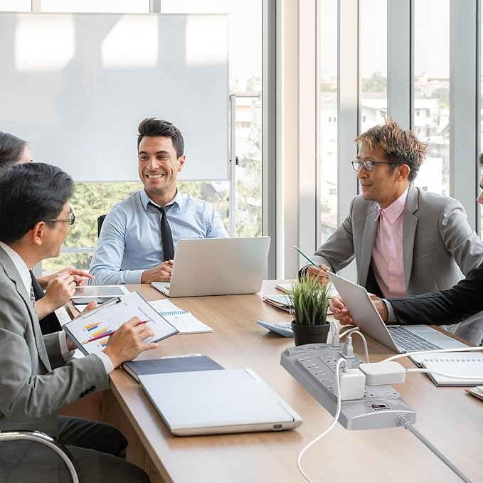 18 Outlets Surge Protector Power Strip - 6 Feet Flat Plug Heavy Duty Extension Cord with 18 Widely Outlets and 4 USB Ports, 2100 Joules, Grey, ETL Listed-DeskLoop Office