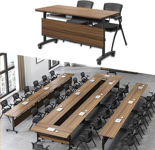 Folding Conference Table, 61in Rectangle Conference Room Tables, Large Rolling by Unknown