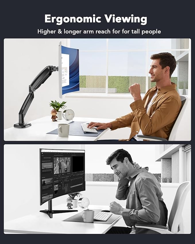 HUANUO Single Monitor Arm for 40 inch Screens, Ultrawide Computer Monitor Mount Holds 26.48 lbs, Upgraded Adjustable Stand with USB, C-Clamp & Grommet Base, VESA 75x75 or 100x100mm-DeskLoop Office