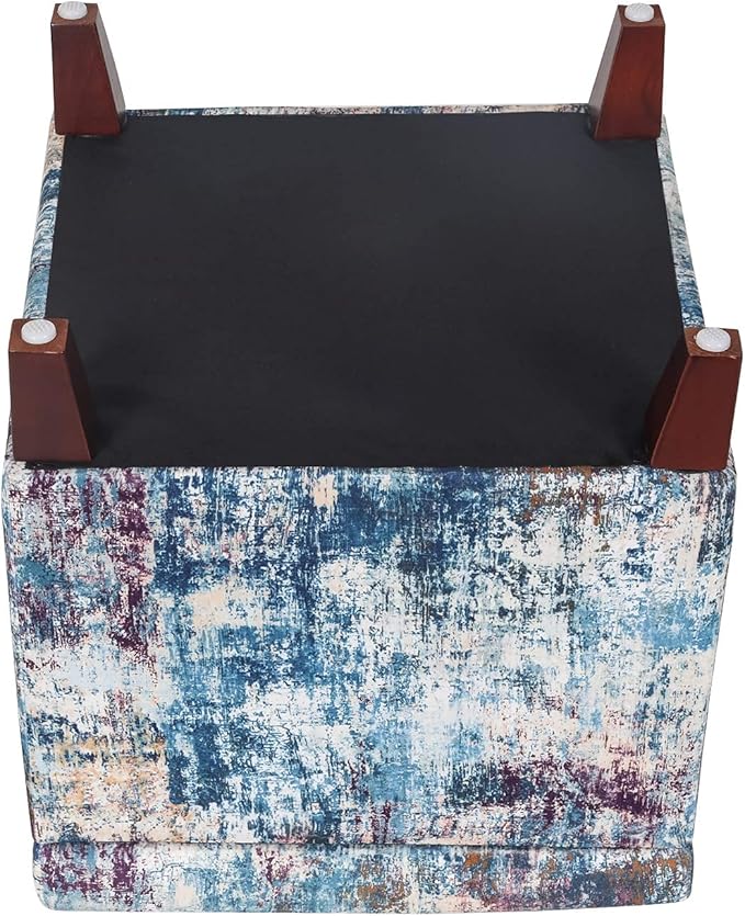 Adeco 18 Inch High Cube Ottoman Storage, Linen Chair Foot Stools, Upholstered Vanity Stool with Hinged Lid, Solid Wood Legs-DeskLoop Office