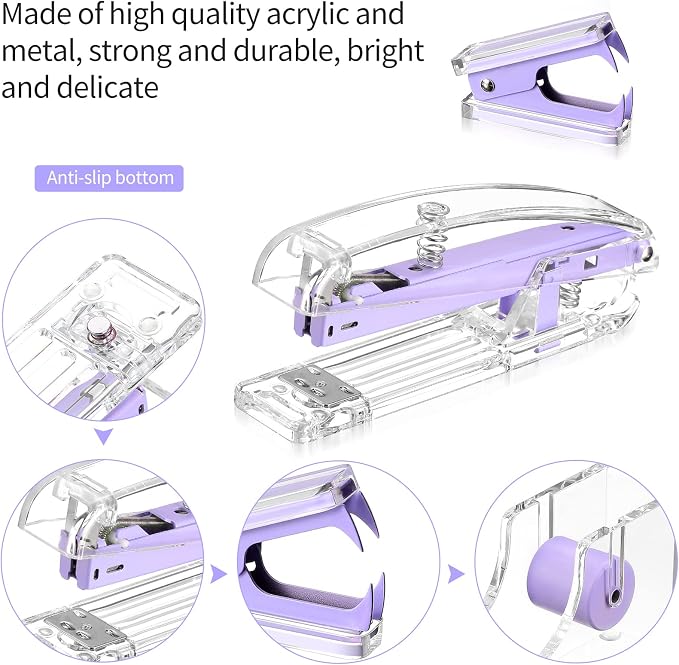 Office Supplies Set Desk Accessory Kit, Acrylic Stapler Set Staple Remover - Image 3
