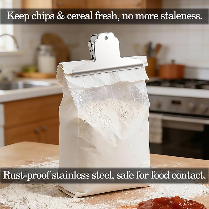 2 Pack Dog Food Bag Clip, 6.3 Inch Extra Large Stainless Steel Metal Bag Clips - Image 5