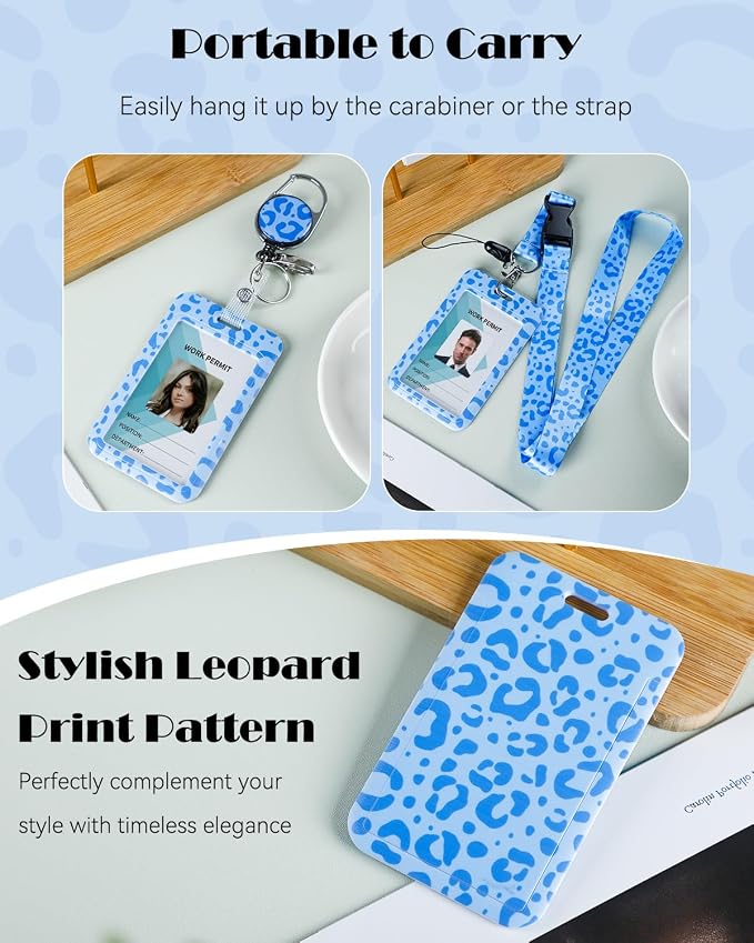 Uniclife Fashionable Sliding Badge Holder Blue Leopard Print Plastic Card Holder - Image 3