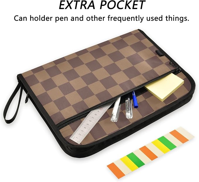 Expanding File Folder Brown Checkerboard Accordion File Organizer 13 Pockets - Image 6