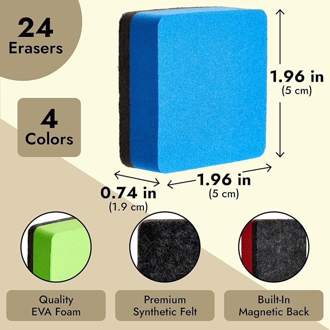 Juvale 24-Pack Square Magnetic Mini Dry Erase Erasers - Image 4