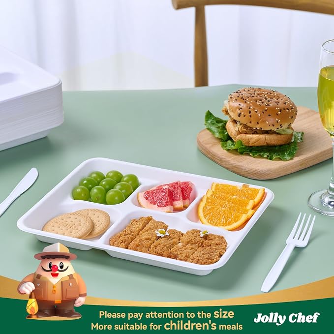 JOLLY CHEF Compostable  Compartment Paper Plates 10*8.25*1  Small - Image 4