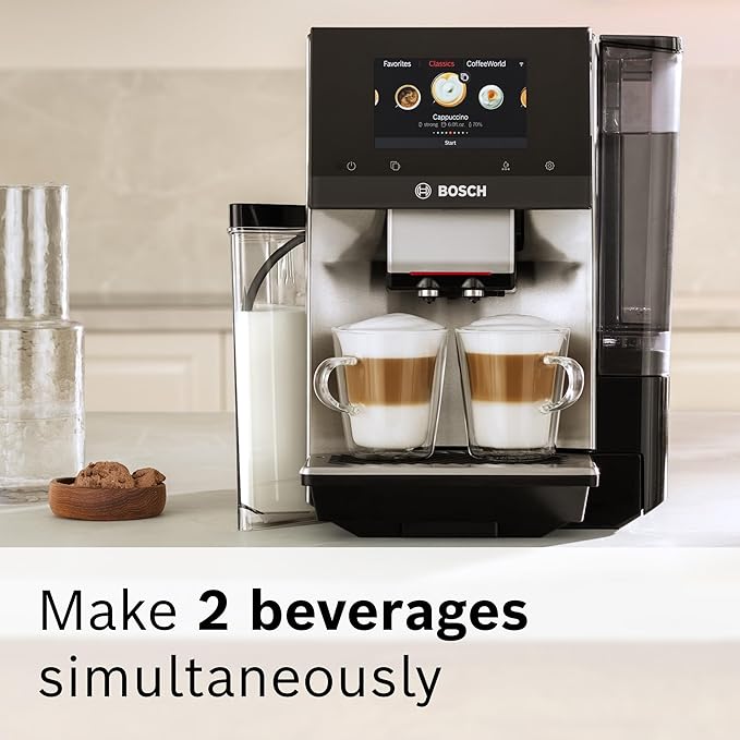 Bosch 800 Series Fully Automatic Espresso and Coffee Machine – 36 Drinks with Coffee World, Cold Brew, Double Cup, Integrated Milk Container, Smart Features, in Silver TQU60307-DeskLoop Office