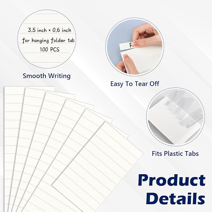 100 Pcs Hanging File Folder Paper Inserts 3-1/2 Inch Off White Blank File Tab - Image 3
