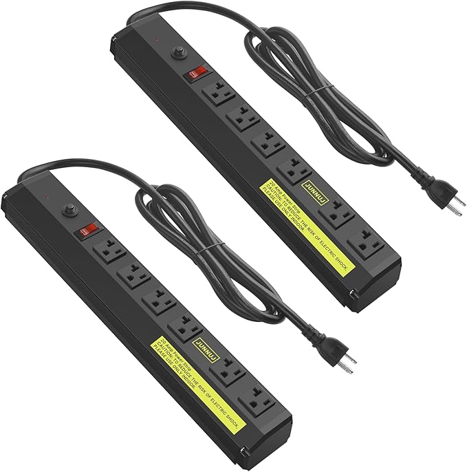 JUNNUJ Heavy Duty 20 Amp Power Strip 2 Pack, High Amp Surge Protector 6 Outlet, 20A Power Workshop Industrial Outlets Wide Spaced 6-20R T-Slot with Circuit Breaker,12 Gauge Extension Cord 6ft-DeskLoop Office