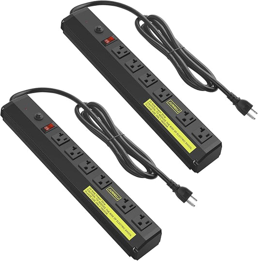 JUNNUJ Heavy Duty 20 Amp Power Strip 2 Pack, High Amp Surge Protector 6 Outlet, 20A Power Workshop Industrial Outlets Wide Spaced 6-20R T-Slot with Circuit Breaker,12 Gauge Extension Cord 6ft-DeskLoop Office