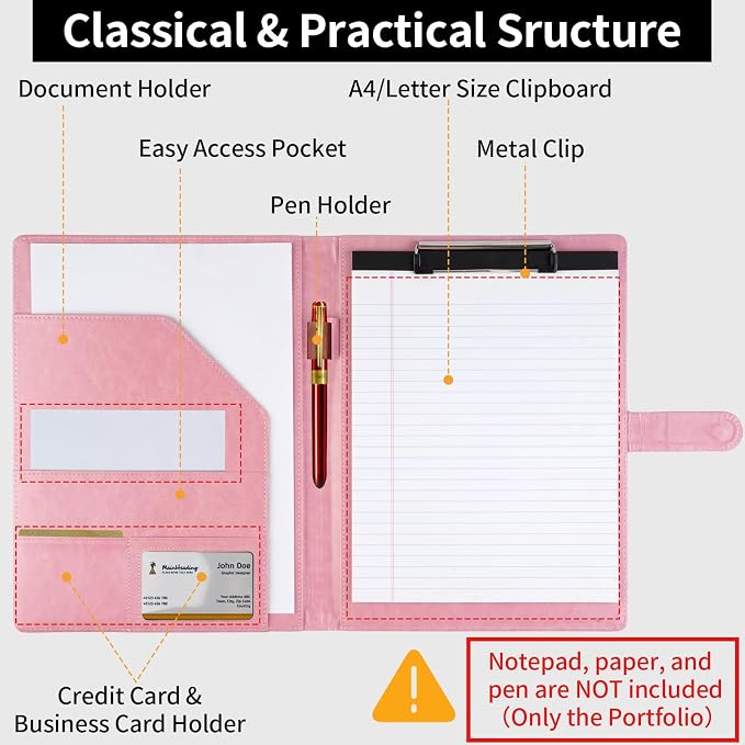 Professional Padfolio with Clipboard, Faux Leather Portfolio Folder Binder - Image 8