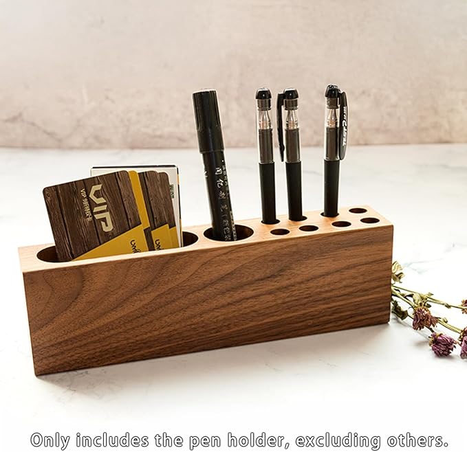 LiTY Pen Holder for Desk, Acacia Wooden Pencil Stand, Solid Wood Business Card Holder, Fountain Pen Organizer, Minimalist Aesthetic Office Stationery Desk Decor-DeskLoop Office