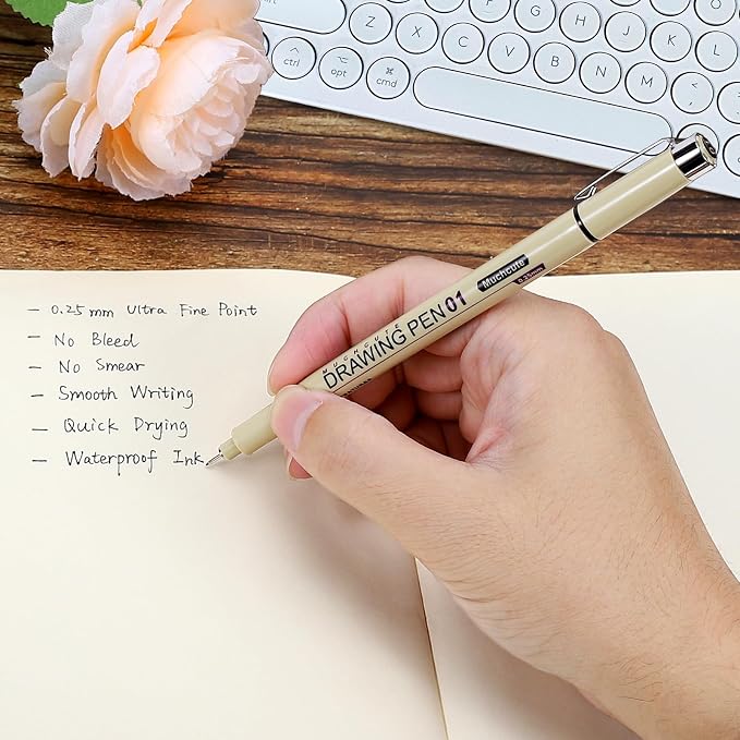 Muchcute 05 Fine Point Writing Pens: 6 Black 0.45mm Thin Micron Pen 05 No Bleed - Image 5