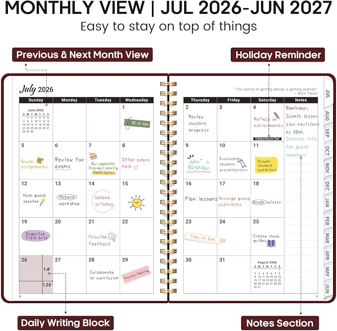 Academic Planner 2026-2027, Weekly and Monthly Calendar Planner Book, July 2026 - Image 2