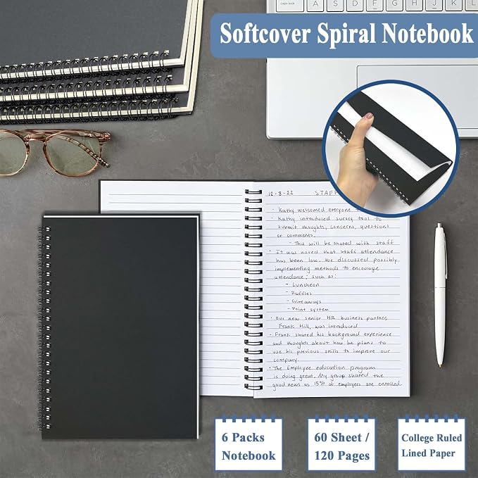 GINMLYDA 4Pack Small Spiral Notebook A5, 8.25x5.5” 120 Lined Pages Wide Ruled - Image 5