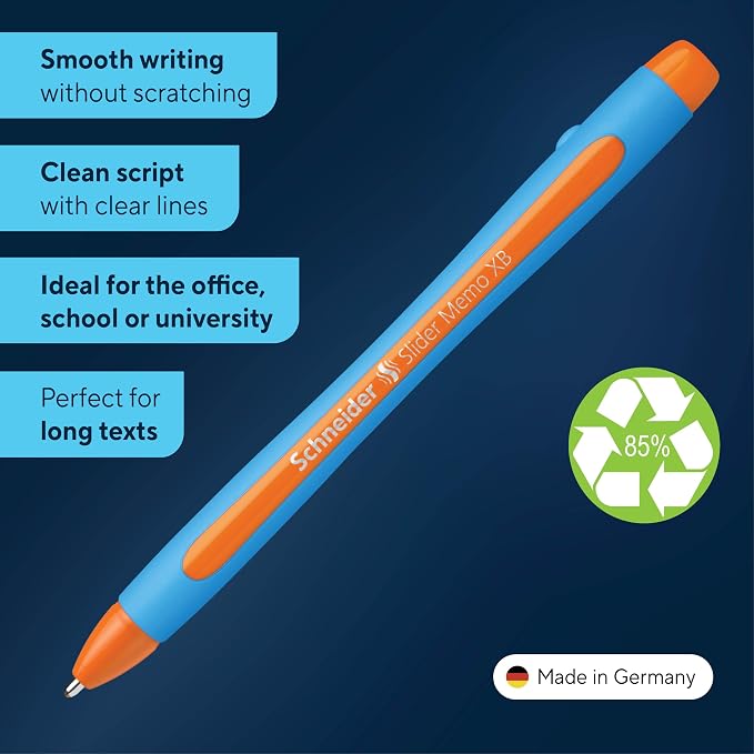 Schneider Slider Memo XB Ballpoint Pen, 1.4 mm, Light Blue Barrel, Box of 10 - Image 2