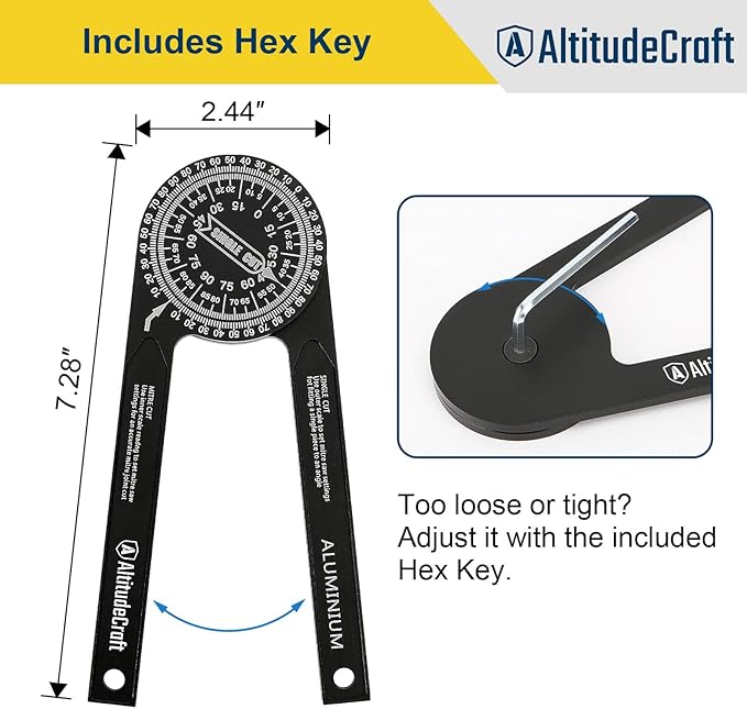 Precision Aluminum Miter Saw Protractor | 7.28-Inch Rust-Resistant Angle Finder with 360° Rotation & Laser-Engraved Scales for Accurate Miter Cuts