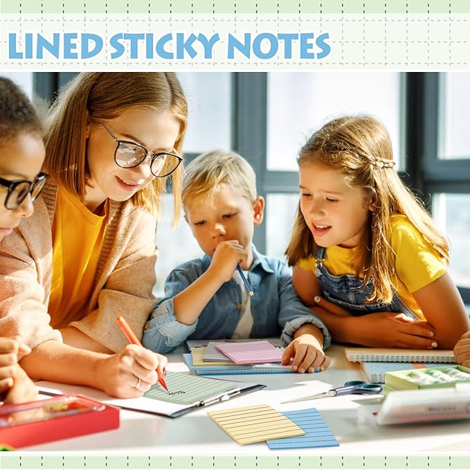 Yexiya 64 Pcs Lined Sticky Notes Self Stick Notes with Lines Bright Assorted Colors Sticky Pad for Home Office Products Post Memos, 1920 Sheets(4 x 6 Inch, 3 x 3 Inch,Fresh Color)-DeskLoop Office