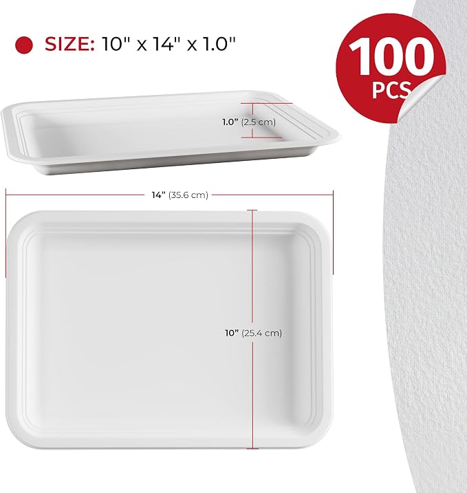 100 Pack 14 Inch Heavy Duty Disposable Food Trays Compostable Large Paper - Image 2