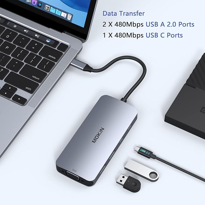 USB C Docking Station Dual HDMI, MOKiN Docking Station 3 Monitors, Displayport, VGA, 100W PD Charging, 2USB A 2.0, USB C 2.0 Ports Multiport Adapter, 8 in 1 USB Hub for Dell, HP, Lenovo Thinkpad-DeskLoop Office
