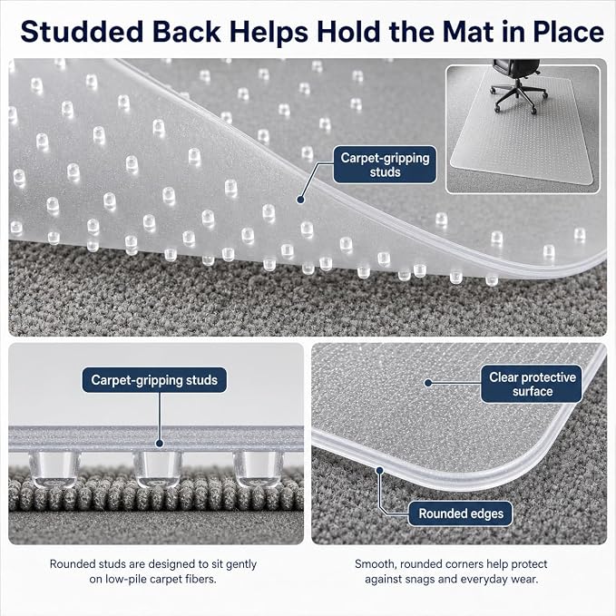 Office Chair Mat for Carpet: 36" x 48" Plastic Heavy Duty Computer Desk Mats - Image 4