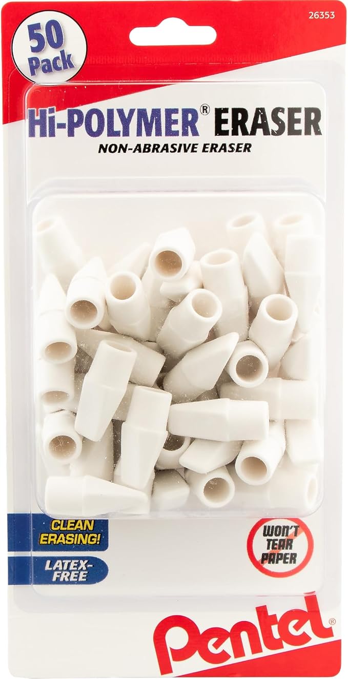Pentel Hi-Polymer White Cap Erasers, 50 Pack, Rectangular by PentelofAmerica